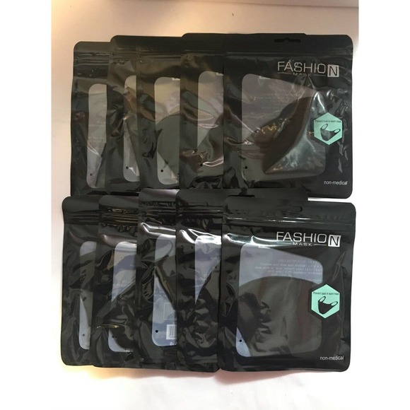 10 Pack - FACE MASKS Black Washable Reusable Polyester Unisex Mens Womens - Picture 7 of 7